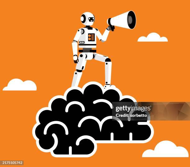 artificially intelligent robot - brain - value creation stock illustrations
