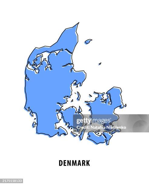 denmark - blue sketch map. stylized simple outline map, icon. - jutland stock illustrations