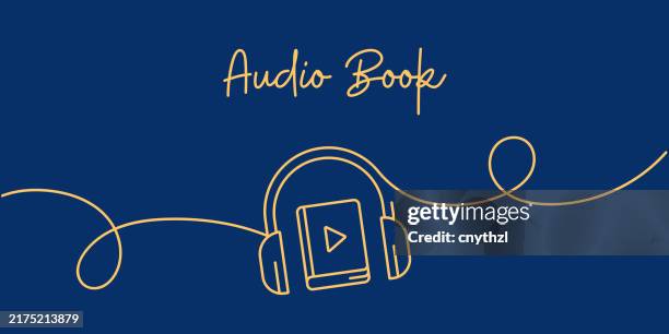 continuous line drawing of audio book concept. hand drawn symbol vector illustration. - audiobook stock illustrations