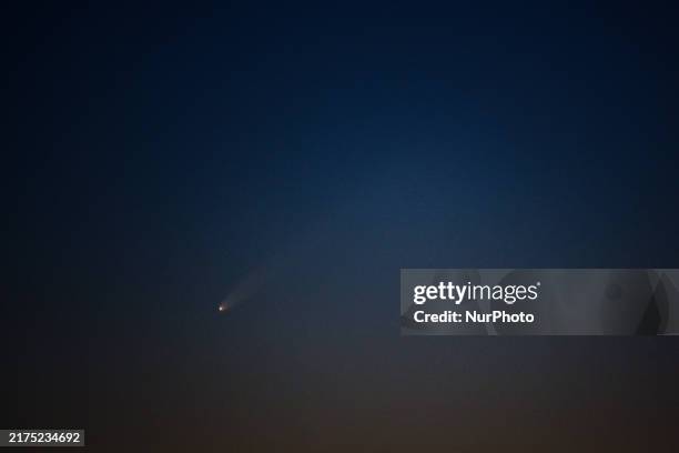 The image is a stack of 60 single photos combined through an astronomy photo tool to show the brightness of the comet) C/2023 A3 comet is seen before...