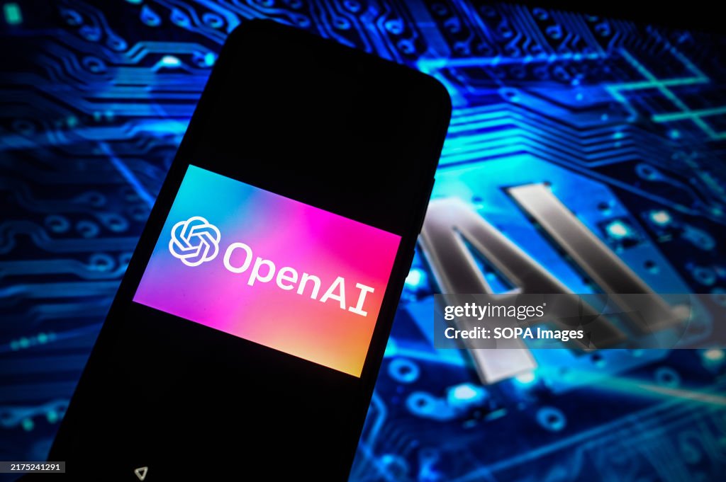 In this photo illustration an OpenAi logo is displayed on a...