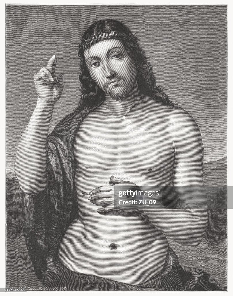 Christ Blessing, painted by Raphael, wood engraving, published in 1890