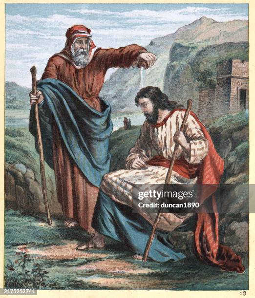 samuel anoints saul as king of the israelites, biblical illustration - anointing stock illustrations
