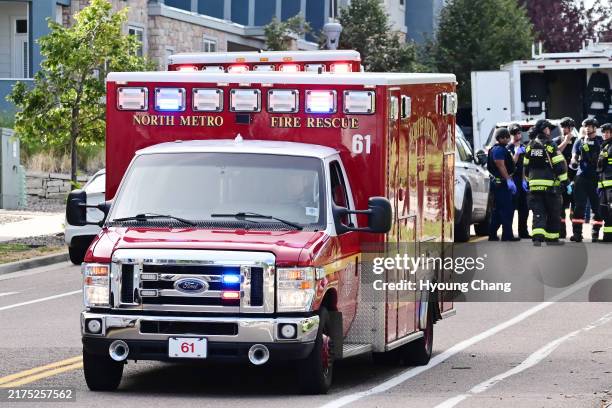Two ambulance trucks left the shooting site. Officers are on the scene of what police are calling an "active shooting" at a Broomfield apartment...