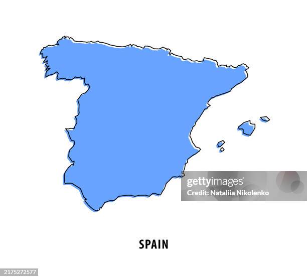 spain - blue sketch map. stylized simple outline map, icon. - malaga stock illustrations