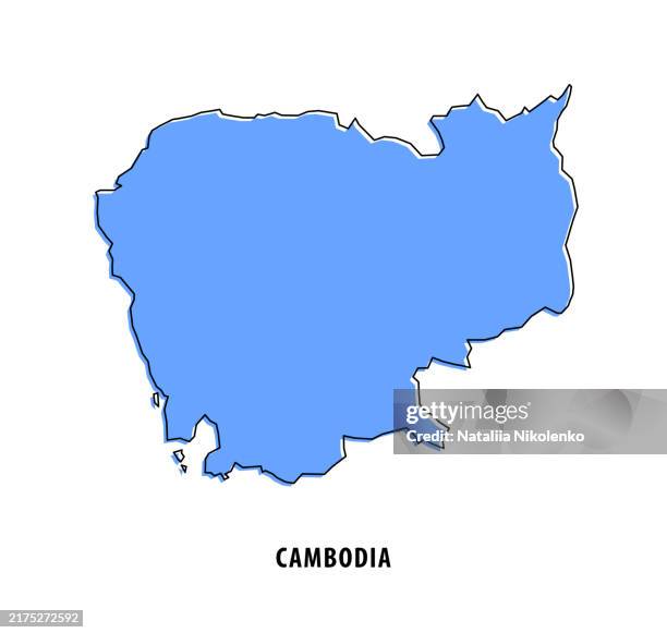 cambodia - blue sketch map. stylized simple outline map, icon. - phnom penh stock illustrations