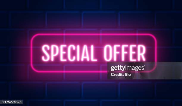 special offer neon light sign - store window stock illustrations