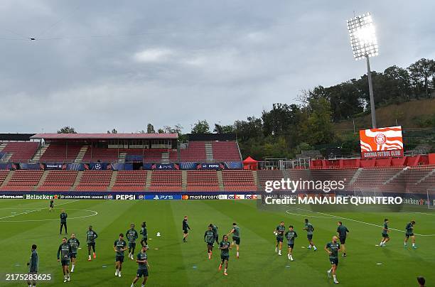 Feyenoord's players attend a training session on the eve of the UEFA Champions League football match between Girona FC and Feyenoord at the Montilivi...