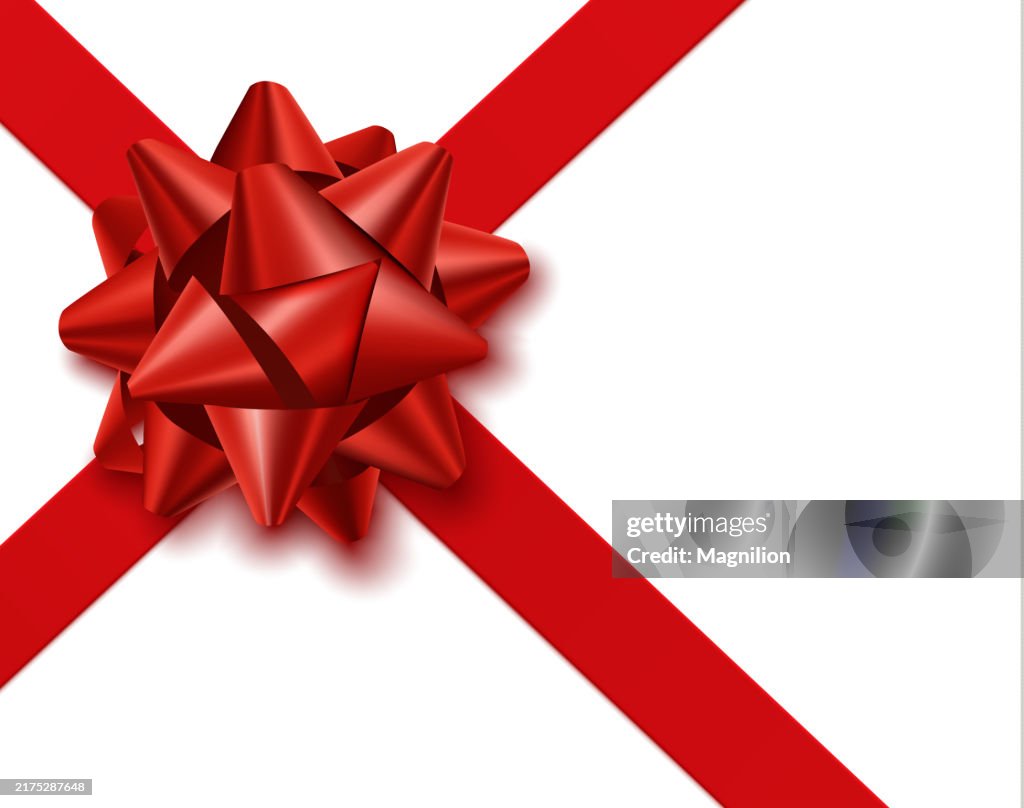 Diagnonal Ribbon Diagonal Glossy Red Bow With Ribbon Vector Illustration High-Res Vector ...