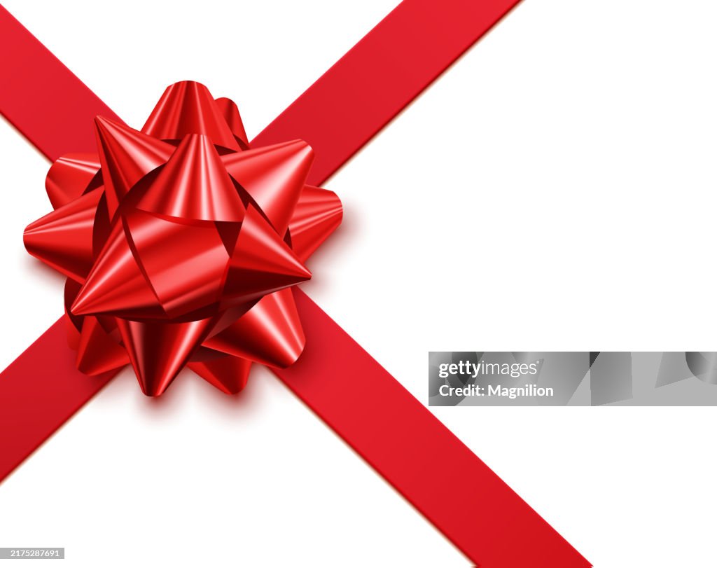 Diagnonal Ribbon Diagonal Glossy Red Bow With Ribbon Vector Illustration High-Res Vector ...