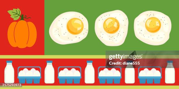 geometric background with assorted healthy foods - egg white background stock illustrations