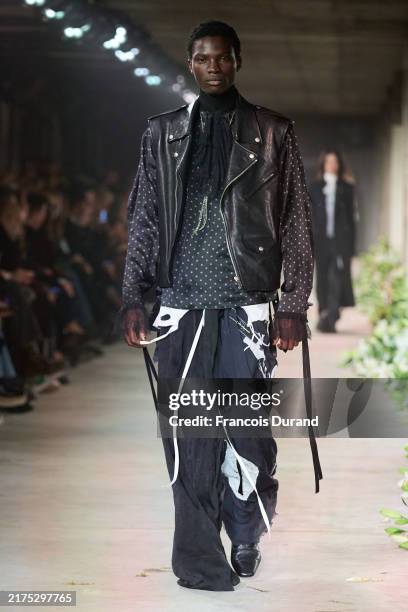 Model walks the runway during the Ann Demeulemeester Paris Womenswear Spring-Summer 2025 show as part of Paris Fashion Week on September 28, 2024 in...
