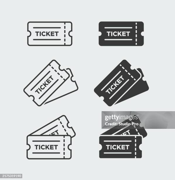 ticket icon set. line art design. fully editable vector stroke - paper tear icon stock illustrations