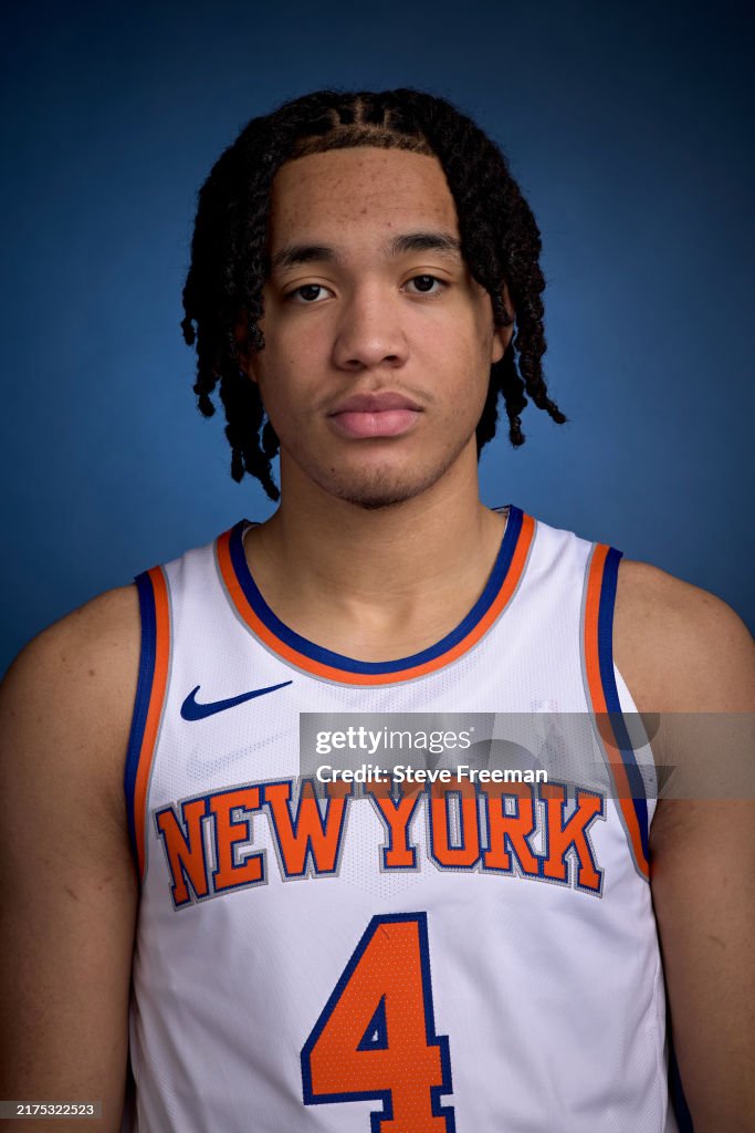 Pacome Pacome Dadiet of the New York Knicks poses for a portrait during NBA ...