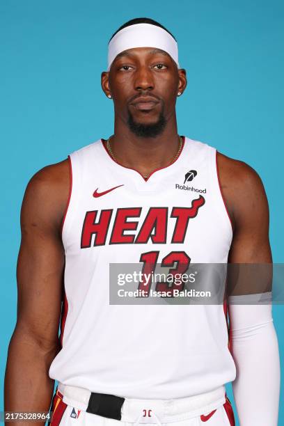 Bam Adebayo of the Miami Heat poses for a head shot during NBA media day at Kaseya Center on September 30, 2024 in Miami, Florida. NOTE TO USER: User...