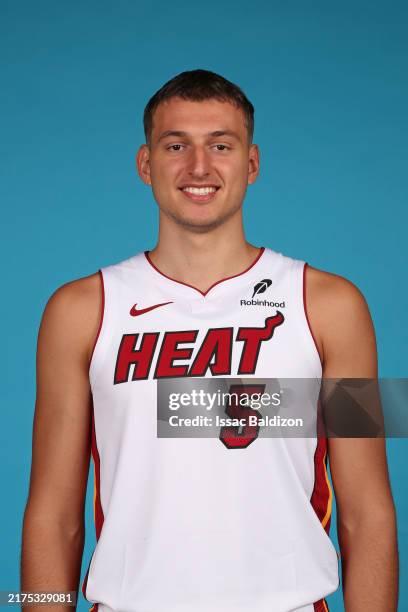 Nikola Jovic of the Miami Heat poses for a head shot during NBA media day at Kaseya Center on September 30, 2024 in Miami, Florida. NOTE TO USER:...