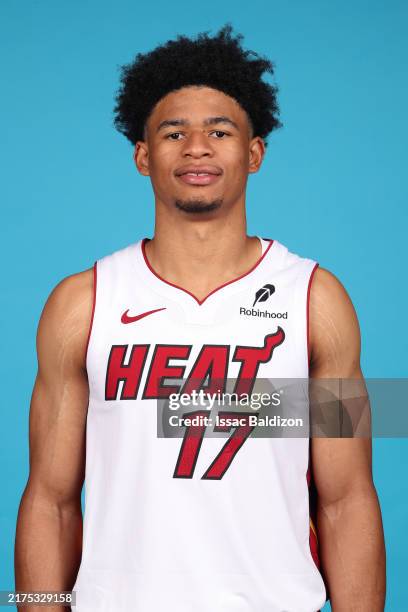 Zyon Pullin of the Miami Heat poses for a head shot during NBA media day at Kaseya Center on September 30, 2024 in Miami, Florida. NOTE TO USER: User...