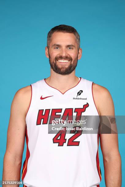 Kevin Love of the Miami Heat poses for a head shot during NBA media day at Kaseya Center on September 30, 2024 in Miami, Florida. NOTE TO USER: User...