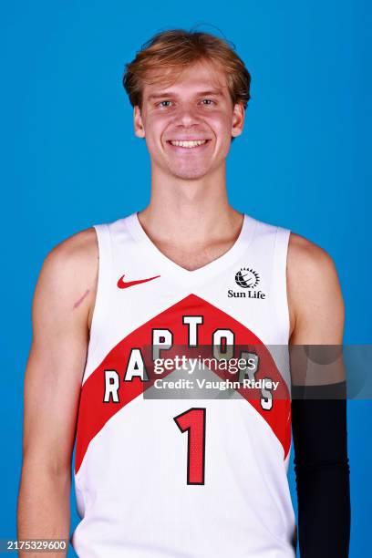 Gradey Dick of the Toronto Raptors poses for a head shot during NBA Media Day on September 30, 2024 at Scotiabank Arena in Toronto, Ontario, Canada....