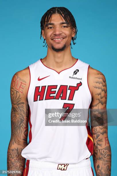 Kel'el Ware of the Miami Heat poses for a head shot during NBA media day at Kaseya Center on September 30, 2024 in Miami, Florida. NOTE TO USER: User...