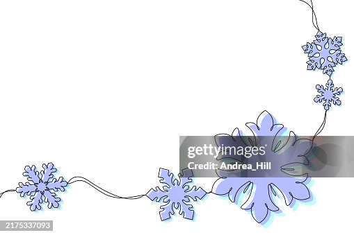 Snowflake Border Continuous Line Drawing with Copy Space Snowflake Border Continuous Line Drawing with Copy Space