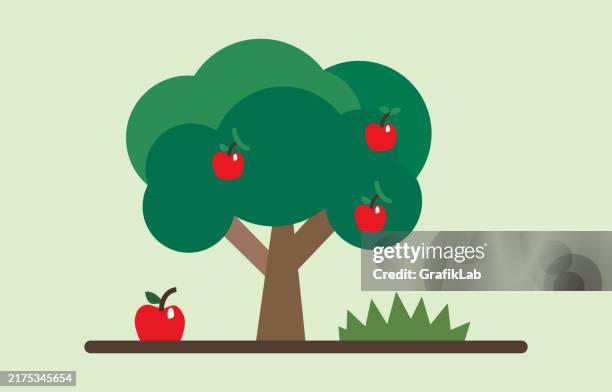 red apple tree - apple tree stock illustrations