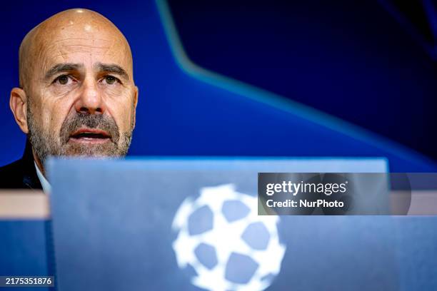 Eindhoven trainer Peter Bosz during the press conference after the match, during the match PSV - Sporting CP at the Philips Stadium for the UEFA...