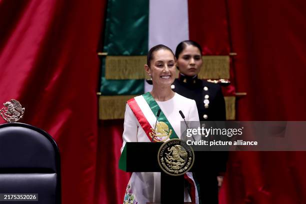 Claudia Sheinbaum receives the presidential sash from Ifigenia Martínez, a historical figure of the Mexican left and in the presence of Andrés Manuel...