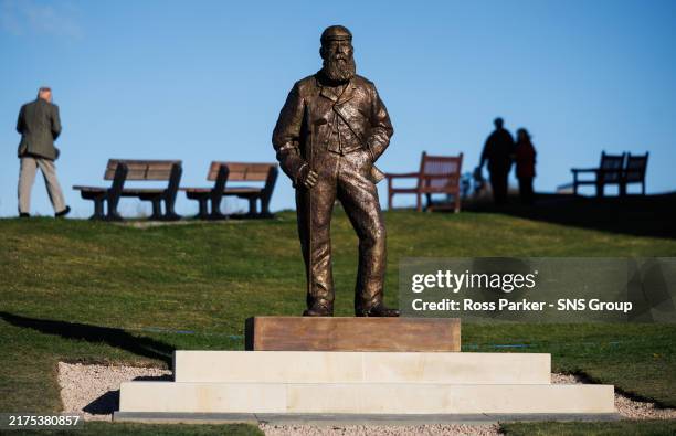 General view of the statue of Old Tom Morris during a practice round at the Alfred Dunhill Links Championship at the Old Course, on October 02 in St....