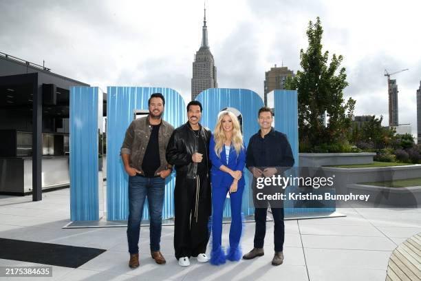 Luke Bryan, Lionel Richie, Carrie Underwood, Ryan Seacrest at the "American Idol" season 8 press line held at PENN 1 on October 2, 2024 in New York...