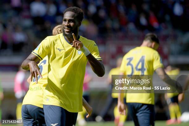 Boulaye Dia of SS Lazio celebrates a second goal with his team mates during the Serie match between Torino and Lazio at Stadio Olimpico di Torino on...