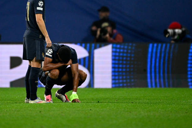 Gleison Bremer of Juventus reacts during the UEFA Champions League 2024/25 League Phase MD2 match between RB Leipzig and Juventus at Leipzig Stadium...