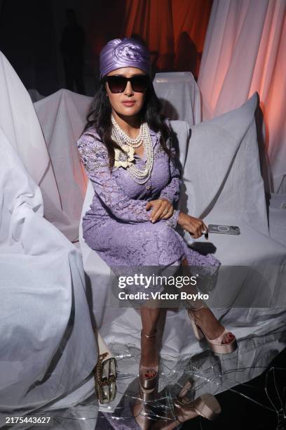 Salma Hayek attends Valentino Pavillon des Folies Show as part of the Paris Fashion Week on September 29, 2024 in Paris, France.