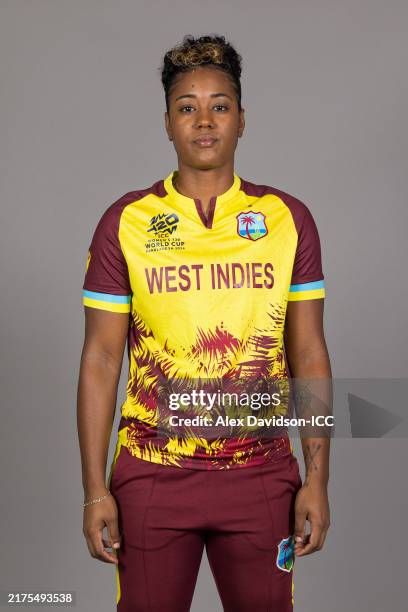 Hayley Matthews of West Indies poses for a portrait prior to the ICC Women's T20 World Cup 2024 on September 28, 2024 in Dubai, United Arab Emirates.