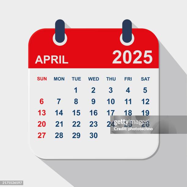 stockillustraties, clipart, cartoons en iconen met april 2025 calendar. calendar planner design template. week starts on sunday. business vector illustration. - maandelijkse gebeurtenis