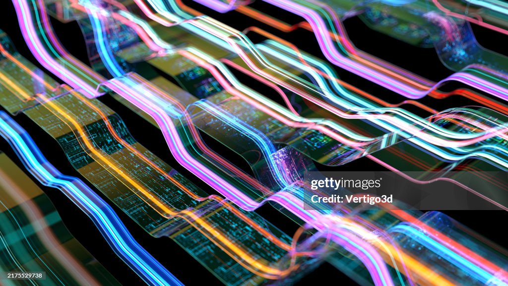 Rede de fluxo de informações de big data. aprendizado neural e de máquina. conceito de transformação digital.