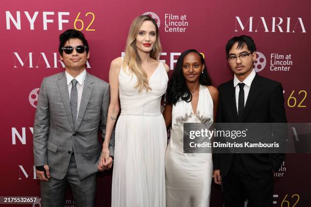 Pax Thien Jolie-Pitt, Angelina Jolie, Zahara Marley Jolie and Maddox Chivan Jolie-Pitt attend the "Maria" screening during the 62nd New York Film...