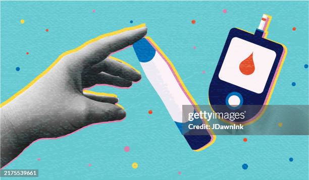 ilustraciones, imágenes clip art, dibujos animados e iconos de stock de concepto abstracto de manejo de la diabetes con monitor de azúcar en la sangre - diabetes tipo 1