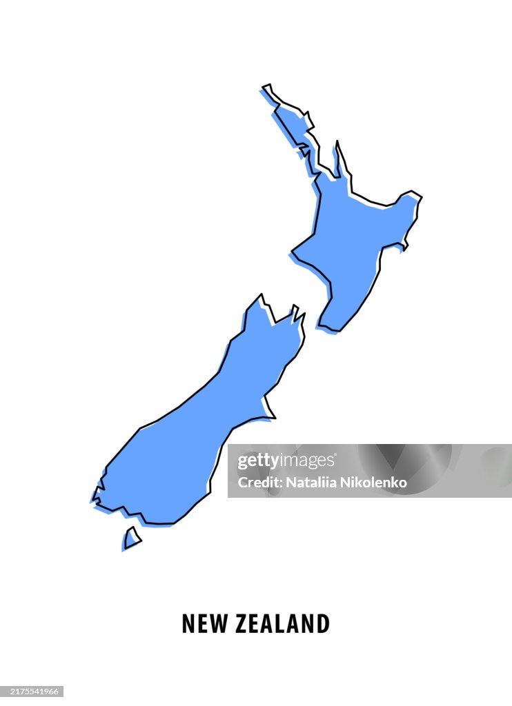 New Zealand - Blue Sketch Map. Stylized Simple Outline Map, Icon.