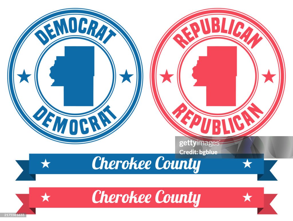 Cherokee County, Oklahoma. Map on rubber stamp with banner