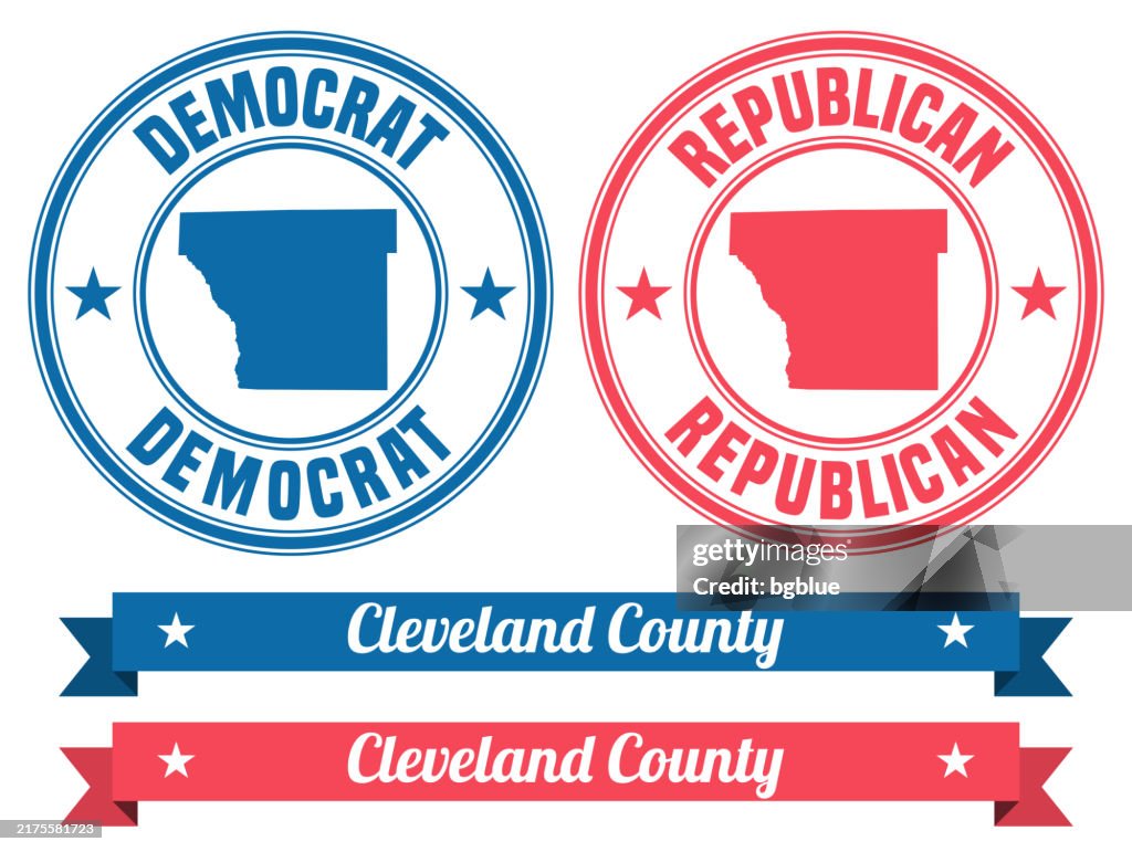 Cleveland County, Arkansas. Map on rubber stamp with banner