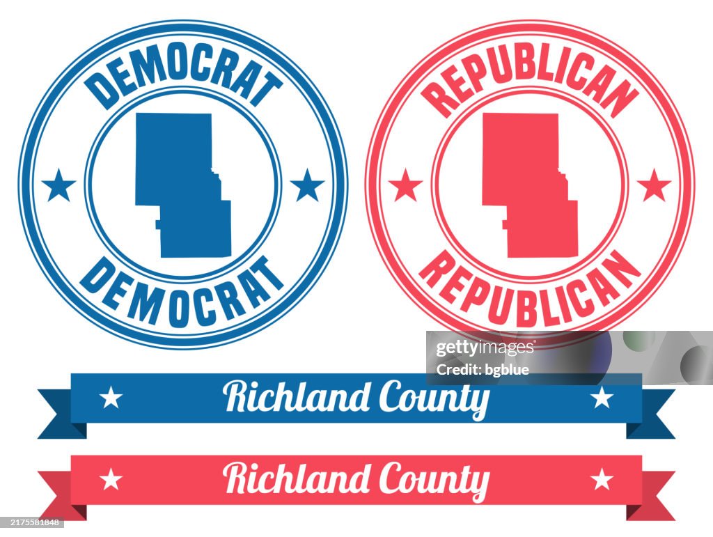 Richland County, Ohio. Map on rubber stamp with banner