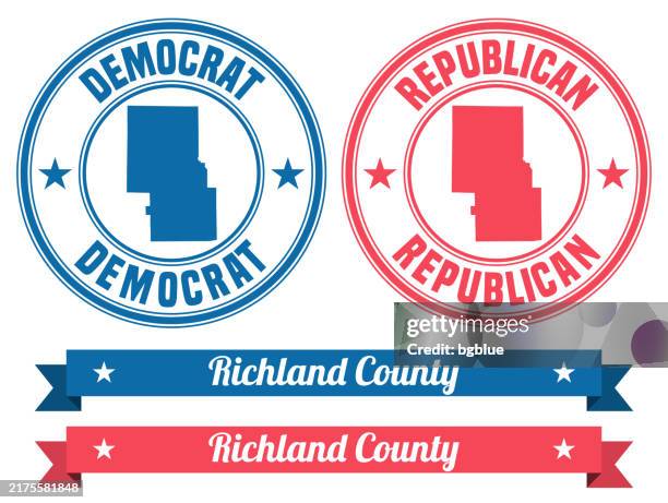 richland county, ohio. map on rubber stamp with banner - mansfield ohio stock illustrations