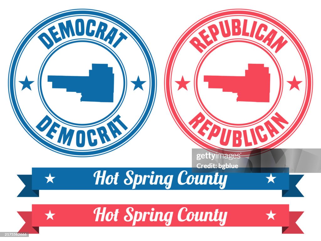 Hot Spring County, Arkansas. Map on rubber stamp with banner