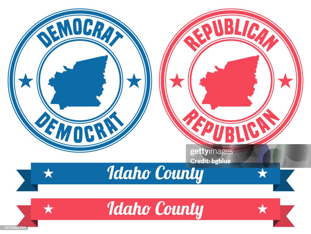 Idaho County, Idaho. Map on rubber stamp with banner