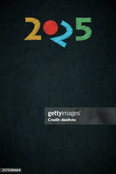 creative comic fun vertical vector backgrounds or poster or banner with text year 2 0 2 5 in vibrant colourful stroking pattern over grunge textured black backdrop like a wrinkled crepe paper with a tilted 2 for fun 2025 happy new year greeting card - red yellow comic background stock illustrations