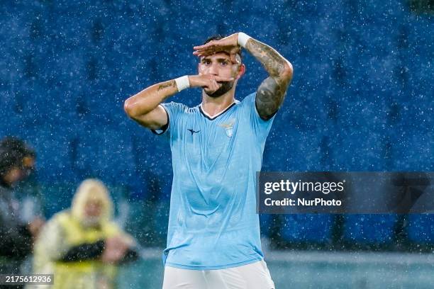 Taty Castellanos of SS Lazio celebrates scoring second goal during the UEFA Europa League 2024/25 League Phase MD2 match between SS Lazio and OCG...