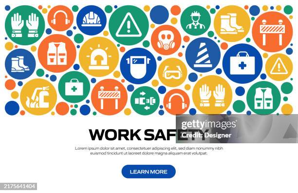 ilustraciones, imágenes clip art, dibujos animados e iconos de stock de ilustración vectorial relacionada con la seguridad en el trabajo. seguridad laboral, salud, protección, accidentes, equipos, trabajo, peligro. - seguridad y salud ocupacional