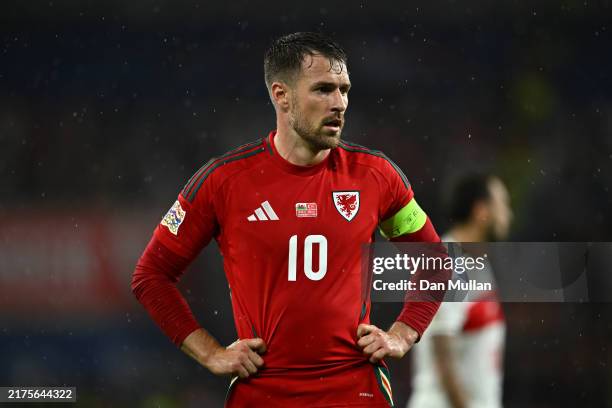 Aaron Ramsey of Wales during the UEFA Nations League 2024/25 League B Group B4 match between Wales and Türkiye at Principality Stadium on September...