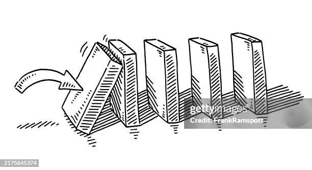 domino effect concept drawing - domino stock illustrations